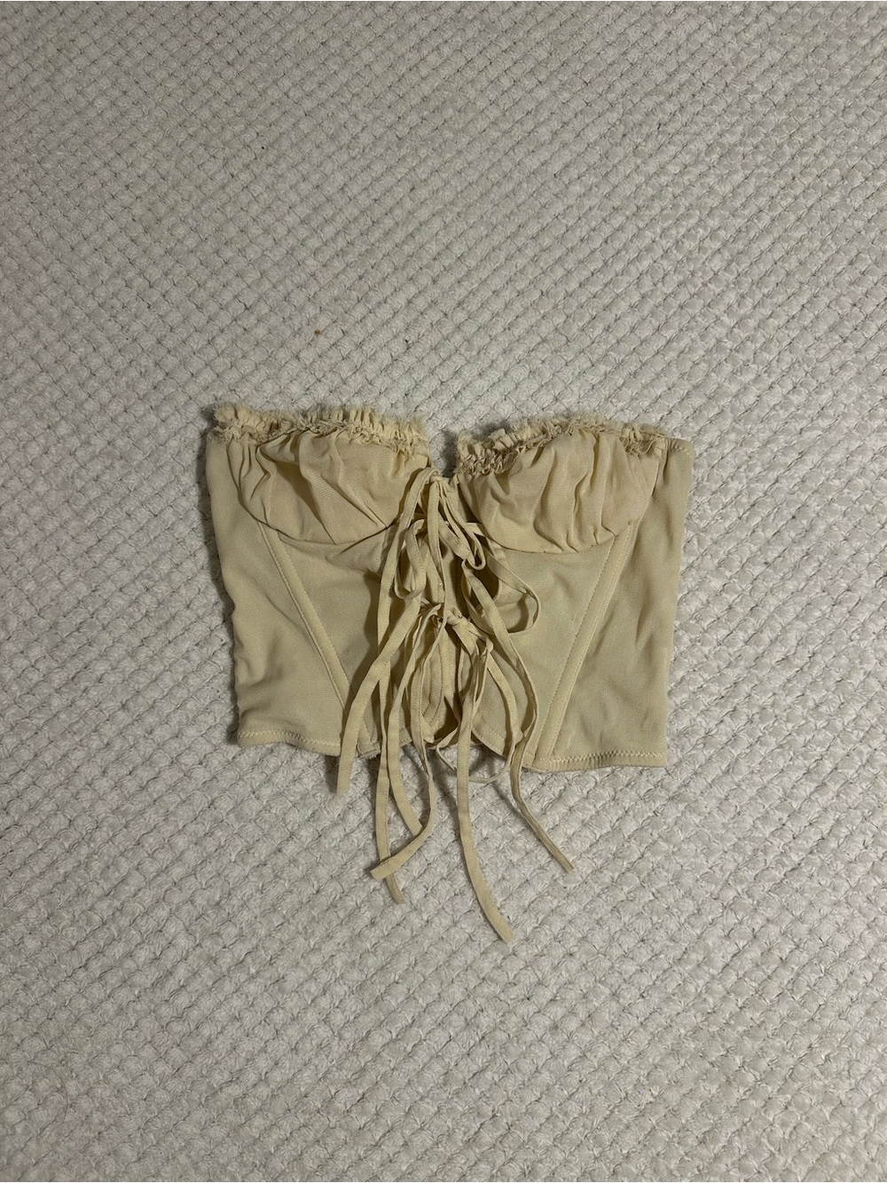 Urban Outfitters Cream Strapless Lace-Up Frayed Corset Top
